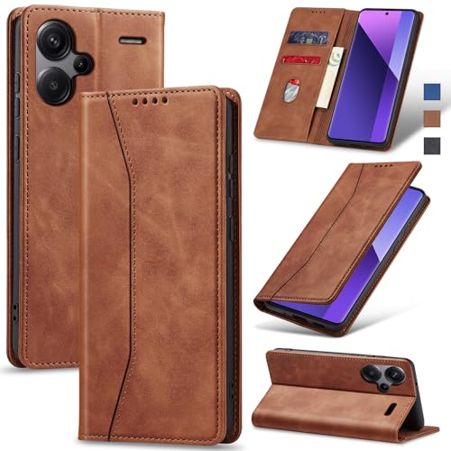 Jasonyu Handyhülle für Xiaomi Redmi Note 13 Pro+ /13 Pro Plus 5G Hülle Leder Flip Klappbare Stoßfeste Magnetische [Premium PU Leder] [Standfunktion] [Kartenfächern] Schutzhülle Klapphülle (Braun) von Jasonyu
