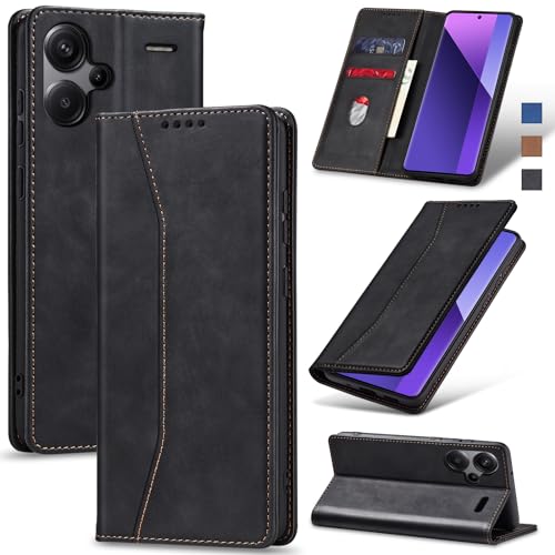 Jasonyu Handyhülle für Xiaomi Redmi Note 13 Pro+ /13 Pro Plus 5G Hülle Leder Flip Klappbare Stoßfeste Magnetische [Premium PU Leder] [Standfunktion] [Kartenfächern] Schutzhülle Klapphülle (Schwarz) von Jasonyu
