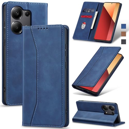 Jasonyu Handyhülle für Xiaomi Redmi Note 13 Pro 4G/Poco M6 Pro 4G Hülle Leder Flip Klappbare Stoßfeste Magnetische [Premium PU Leder] [Standfunktion] [Kartenfächern] Schutzhülle Klapphülle (Blau) von Jasonyu