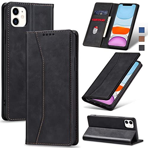 Jasonyu Handyhülle für iPhone 11 Hülle Leder Flip Klappbare Stoßfeste Magnetische Premium PU Leder Standfunktion Kartenfächern Schutzhülle Klapphülle für iPhone 11,Schwarz von Jasonyu