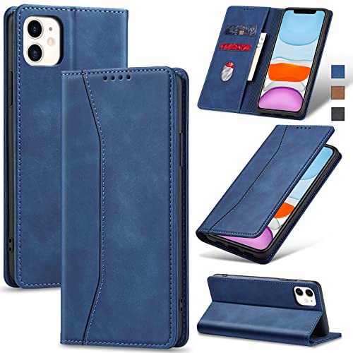 Jasonyu Handyhülle für iPhone 11 Hülle Leder Flip Klappbare Stoßfeste Magnetische Premium PU Leder Standfunktion Kartenfächern Schutzhülle Klapphülle für iPhone 11,Blau von Jasonyu