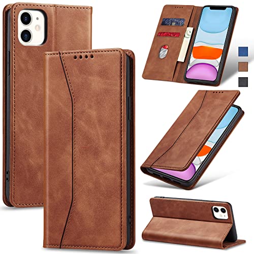 Jasonyu Handyhülle für iPhone 11 Hülle Leder Flip Klappbare Stoßfeste Magnetische Premium PU Leder Standfunktion Kartenfächern Schutzhülle Klapphülle für iPhone 11,Braun von Jasonyu