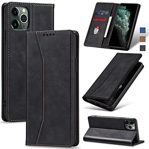 Jasonyu Handyhülle für iPhone 11 Pro Hülle Leder Flip Klappbare Stoßfeste Magnetische Premium PU Leder Standfunktion Kartenfächern Schutzhülle Klapphülle für iPhone 11 Pro,Schwarz von Jasonyu
