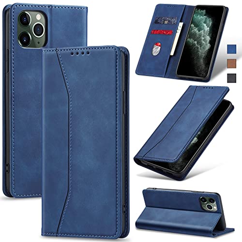 Jasonyu Handyhülle für iPhone 11 Pro Hülle Leder Flip Klappbare Stoßfeste Magnetische Premium PU Leder Standfunktion Kartenfächern Schutzhülle Klapphülle für iPhone 11 Pro,Blau von Jasonyu