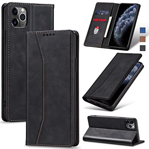 Jasonyu Handyhülle für iPhone 11 Pro Max Hülle Leder Flip Klappbare Stoßfeste Magnetische Premium PU Leder Standfunktion Kartenfächern Schutzhülle Klapphülle,Schwarz von Jasonyu
