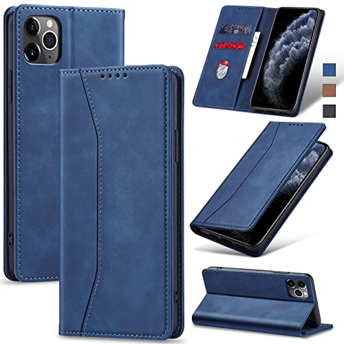 Jasonyu Handyhülle für iPhone 11 Pro Max Hülle Leder Flip Klappbare Stoßfeste Magnetische Premium PU Leder Standfunktion Kartenfächern Schutzhülle Klapphülle,Blau von Jasonyu