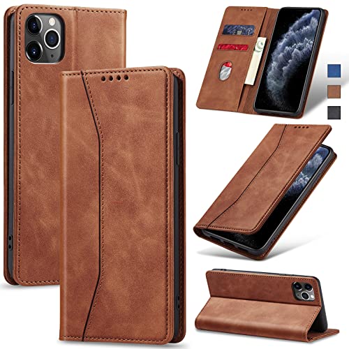 Jasonyu Handyhülle für iPhone 11 Pro Max Hülle Leder Flip Klappbare Stoßfeste Magnetische Premium PU Leder Standfunktion Kartenfächern Schutzhülle Klapphülle,Braun von Jasonyu