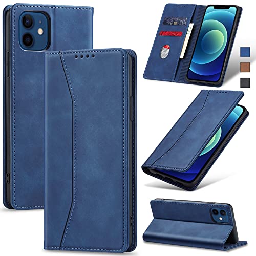 Jasonyu Handyhülle für iPhone 12/12 Pro Hülle Leder Flip Klappbare Stoßfeste Magnetische Premium PU Leder Standfunktion Kartenfächern Schutzhülle Klapphülle für iPhone 12/12 Pro,Blau von Jasonyu