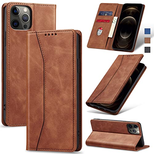 Jasonyu Handyhülle für iPhone 12 Pro Max Hülle Leder Flip Klappbare Stoßfeste Magnetische Premium PU Leder Standfunktion Kartenfächern Schutzhülle Klapphülle,Braun von Jasonyu