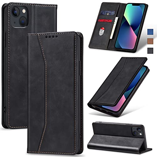 Jasonyu Handyhülle für iPhone 13 Hülle Leder Flip Klappbare Stoßfeste Magnetische Premium PU Leder Standfunktion Kartenfächern Schutzhülle Klapphülle für iPhone 13,Schwarz von Jasonyu