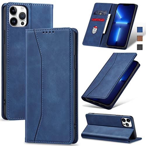 Jasonyu Handyhülle für iPhone 13 Pro Hülle Leder Flip Klappbare Stoßfeste Magnetische Premium PU Leder Standfunktion Kartenfächern Schutzhülle Klapphülle für iPhone 13 Pro,Blau von Jasonyu