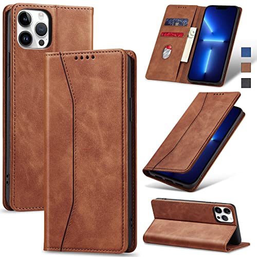 Jasonyu Handyhülle für iPhone 13 Pro Hülle Leder Flip Klappbare Stoßfeste Magnetische Premium PU Leder Standfunktion Kartenfächern Schutzhülle Klapphülle für iPhone 13 Pro,Braun von Jasonyu