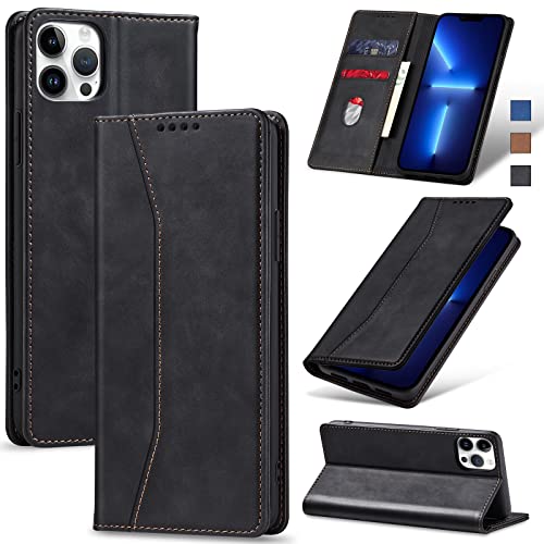 Jasonyu Handyhülle für iPhone 13 Pro Hülle Leder Flip Klappbare Stoßfeste Magnetische Premium PU Leder Standfunktion Kartenfächern Schutzhülle Klapphülle für iPhone 13 Pro,Schwarz von Jasonyu