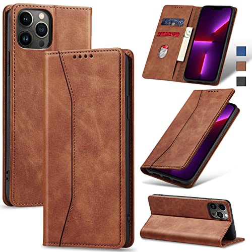 Jasonyu Handyhülle für iPhone 13 Pro Max Hülle Leder Flip Klappbare Stoßfeste Magnetische Premium PU Leder Standfunktion Kartenfächern Schutzhülle Klapphülle,Braun von Jasonyu