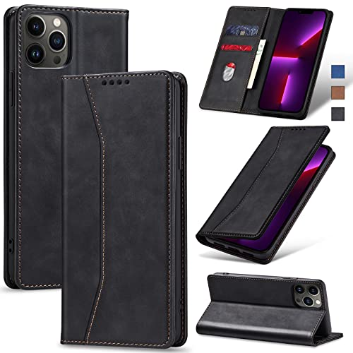 Jasonyu Handyhülle für iPhone 13 Pro Max Hülle Leder Flip Klappbare Stoßfeste Magnetische Premium PU Leder Standfunktion Kartenfächern Schutzhülle Klapphülle,Schwarz von Jasonyu