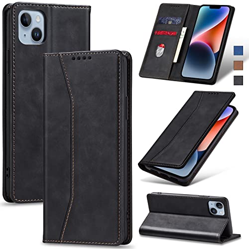 Jasonyu Handyhülle für iPhone 14 Hülle Leder Flip Klappbare Stoßfeste Magnetische Premium PU Leder Standfunktion Kartenfächern Schutzhülle Klapphülle für iPhone 14,Schwarz von Jasonyu