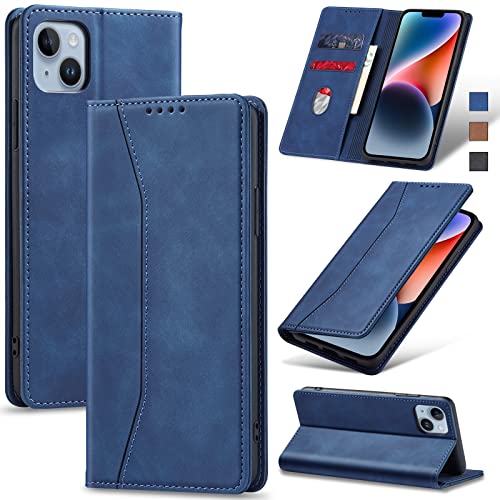Jasonyu Handyhülle für iPhone 14 Hülle Leder Flip Klappbare Stoßfeste Magnetische Premium PU Leder Standfunktion Kartenfächern Schutzhülle Klapphülle für iPhone 14,Blau von Jasonyu