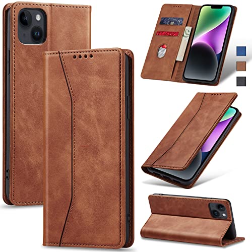 Jasonyu Handyhülle für iPhone 14 Plus Hülle Leder Flip Klappbare Stoßfeste Magnetische Premium PU Leder Standfunktion Kartenfächern Schutzhülle Klapphülle für iPhone 14 Plus,Braun von Jasonyu