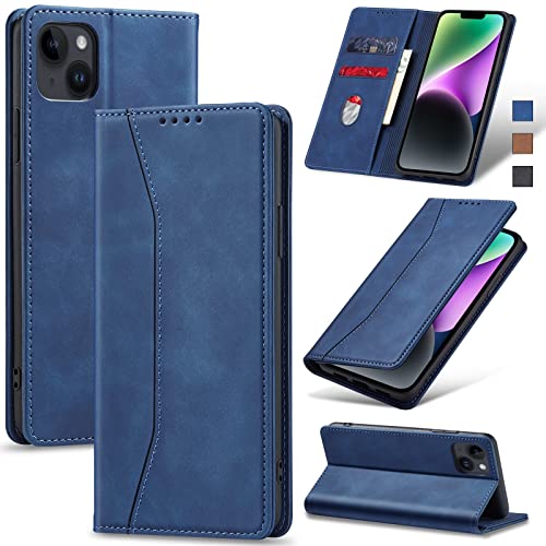 Jasonyu Handyhülle für iPhone 14 Plus Hülle Leder Flip Klappbare Stoßfeste Magnetische Premium PU Leder Standfunktion Kartenfächern Schutzhülle Klapphülle für iPhone 14 Plus,Blau von Jasonyu