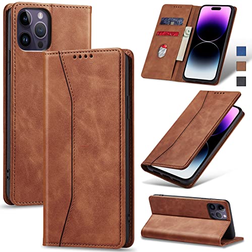Jasonyu Handyhülle für iPhone 14 Pro Max Hülle Leder Flip Klappbare Stoßfeste Magnetische Premium PU Leder Standfunktion Kartenfächern Schutzhülle Klapphülle,Braun von Jasonyu