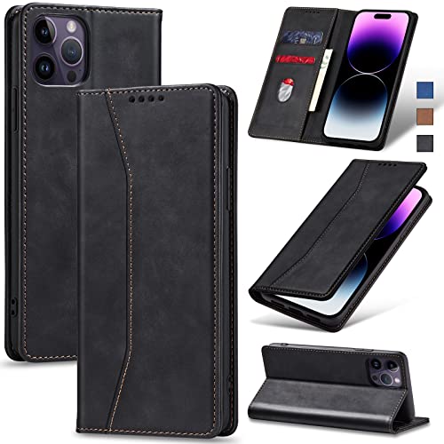 Jasonyu Handyhülle für iPhone 14 Pro Max Hülle Leder Flip Klappbare Stoßfeste Magnetische Premium PU Leder Standfunktion Kartenfächern Schutzhülle Klapphülle,Schwarz von Jasonyu