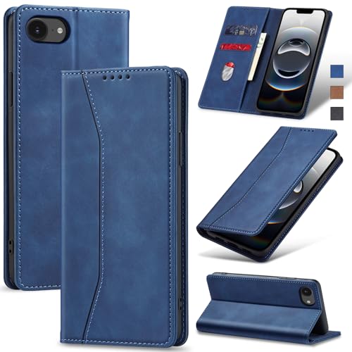Jasonyu Handyhülle für iPhone 16e/SE 2025 Hülle Leder Flip Klappbare Stoßfeste Magnetische Premium PU Leder Standfunktion Kartenfächern Schutzhülle Klapphülle,Blau von Jasonyu