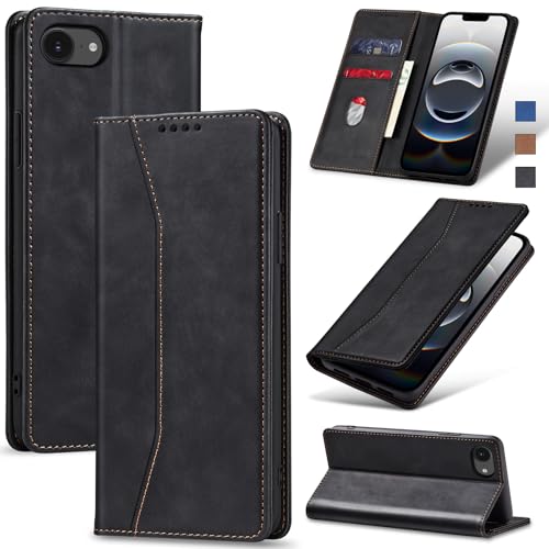 Jasonyu Handyhülle für iPhone 16e/SE 2025 Hülle Leder Flip Klappbare Stoßfeste Magnetische Premium PU Leder Standfunktion Kartenfächern Schutzhülle Klapphülle,Schwarz von Jasonyu