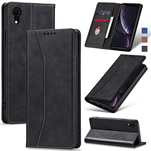 Jasonyu Handyhülle für iPhone XR Hülle Leder Flip Klappbare Stoßfeste Magnetische Premium PU Leder Standfunktion Kartenfächern Schutzhülle Klapphülle für iPhone XR,Schwarz von Jasonyu