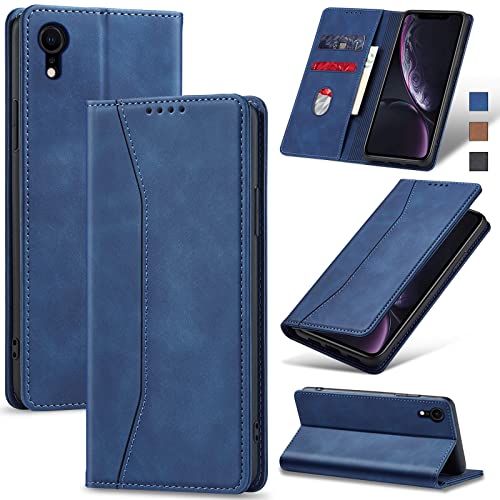 Jasonyu Handyhülle für iPhone XR Hülle Leder Flip Klappbare Stoßfeste Magnetische Premium PU Leder Standfunktion Kartenfächern Schutzhülle Klapphülle für iPhone XR,Blau von Jasonyu
