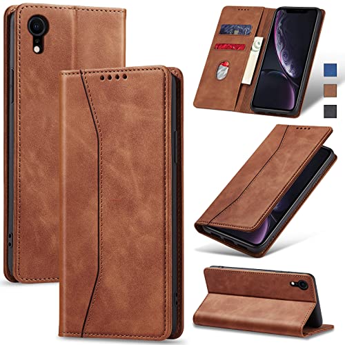 Jasonyu Handyhülle für iPhone XR Hülle Leder Flip Klappbare Stoßfeste Magnetische Premium PU Leder Standfunktion Kartenfächern Schutzhülle Klapphülle für iPhone XR,Braun von Jasonyu