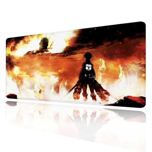 Großes Anime-Mauspad Attack On Titan Custom Schreibtischunterlage, großes Gaming-Mauspad mit rutschfester Gummiunterseite und genähten Kanten, Zuhause, 80x39 cm von Jasuine