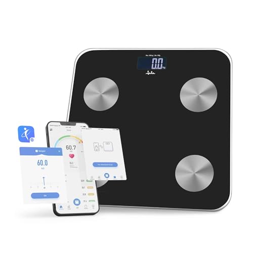 JATA HOGAR HBAS1155 Digitale Personenwaage, Körperfett und Muskelwaage mit App, intelligente Fitnesswaage, 15 Speicherplätze, BMI, empfohlene tägliche Kalorien, bis zu 180 kg JATA HOGAR HBAS1155 Digitale Personenwaage, Körperfett und Muskelwaage mit App, intelligente Fitnesswaage, 15 Speicherplätze, BMI, empfohlene tägliche Kalorien, bis zu 180 kg von Jata