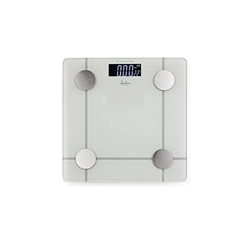 Jata HBAS1504 Digitale Personenwaage, Körperfett, LCD-Display, hohe Präzision, Kapazität von 180 kg, Glasplattform, automatische Abschaltung, intelligente Bluetooth-Waage mit App, Weiß von Jata