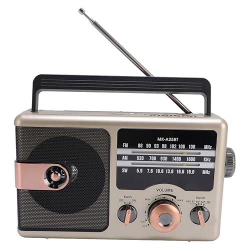 Am FM SW Tragbares Full Band Radio BT Lautsprecher Speicher Speicherkarte Multifunktionaler Musik Player (Gold) von Jauarta