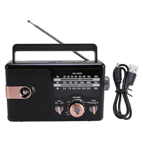 Am FM SW Tragbares Full Band Radio BT Lautsprecher Speicher Speicherkarte Multifunktionaler Musik Player (Schwarz) von Jauarta