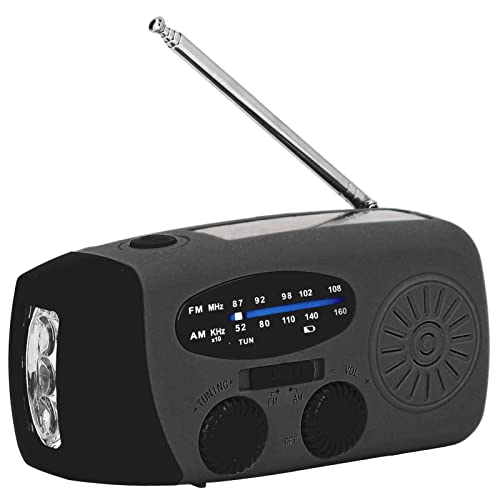 Notfallradio mit 2000mAh Powerbank, Kurbel, Solar, AM/FM LED Taschenlampe, Tragbares NOAA Wetterradio für Zuhause Outdoor (Schwarz) von Jauarta