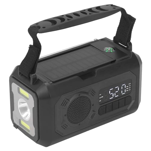 Notfallwetter Radio 12000mah Power Bank AM FM LED Taschenlampe Tragbares Handkurbel Solar Radio für Outdoor Camping (Schwarz) von Jauarta