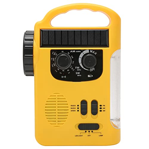 Solar Radio, Handkurbel Solar Radio, Stabile Verbindung Am FM SW Radio mit LED -Taschenlampe, MP3 -Player, Energiesparung für Notrufe in Not, Camping, Lesen (Gelb) von Jauarta