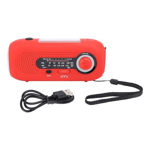 Solarwetter -Radio mit 1W 5LED 3 Stufen Taschenlampe 4 Lichtmodi SOS Handkurbel Typ C Ladestand 2000 -mAh -Batterieantrieb Notfallwetter Radio (Rot) von Jauarta