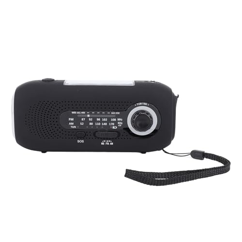 Solarwetter -Radio mit 1W 5LED 3 Stufen Taschenlampe 4 Lichtmodi SOS Handkurbel Typ C Ladestand 2000 -mAh -Batterieantrieb Notfallwetter Radio (Schwarz) von Jauarta