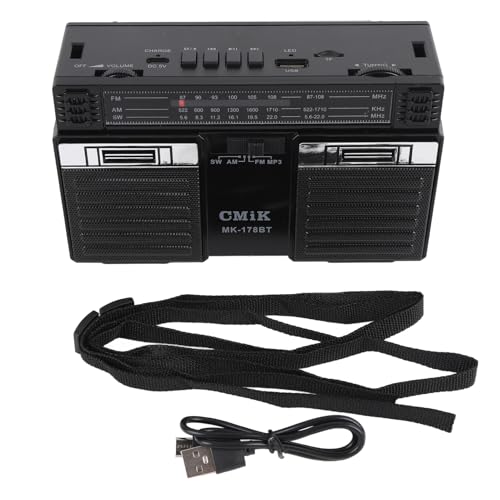 Tragbares AM FM SW Radio mit Bluetooth -Lautsprecher Wieder Aufladbarer Band Tragbares Radio für Home Outdoor Travel (Schwarz) von Jauarta