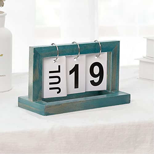 Ewiger Kalender,Holz Flip Kalender,Clamshell Tisch Kalender,Ewiger Kalender zum Umklappen,Vintage Style Ewiger Kalender,Holz Endloskalender für Büro, Haushalt und Schreibtisch,20 x 9 x 12 cm (blau) von Jauhmui