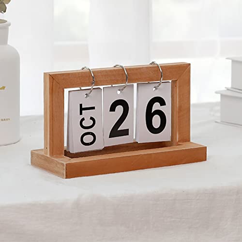 Ewiger Kalender,Holz Flip Kalender,Clamshell Tisch Kalender,Ewiger Kalender zum Umklappen,Vintage Style Ewiger Kalender,Holz Endloskalender für Büro, Haushalt und Schreibtisch,20 x 9 x 12 cm (gelb) von Jauhmui
