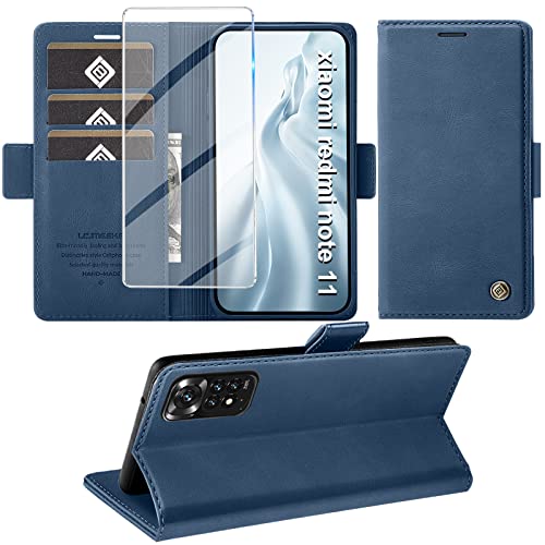Handyhülle für Xiaomi Redmi Note 11/ Note 11S Hülle, Standfunktion Kartenfach Wallet Premium Leder Schutzhülle Flip Case Cover Stoßfeste Klapphülle Redmi Note 11/ Note 11S 4G 6.43" Zoll (Blau) von Jawneny