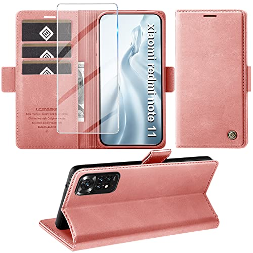 Handyhülle für Xiaomi Redmi Note 11/ Note 11S Hülle, Standfunktion Kartenfach Wallet Premium Leder Schutzhülle Flip Case Cover Stoßfeste Klapphülle Redmi Note 11/ Note 11S 4G 6.43" Zoll (Rosa) von Jawneny