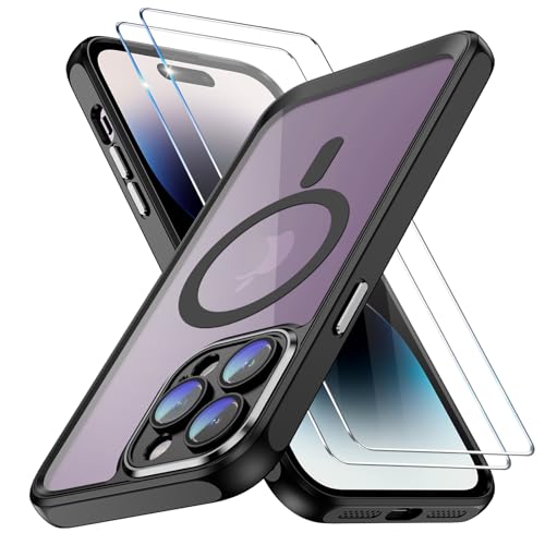 Handyhülle für iPhone 15 Pro Hülle mit Schutzfolie, Case für iPhone 15 Pro mit Magnetisch Vollständiger Kameraschutz Schutz Militärqualität Bumper Schutzhülle für iPhone 15 Pro Cover Tache (Schwarz) von Jawneny