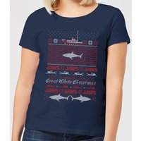 Jaws Christmas Great White Christmas Damen T-Shirt - Navy Blau - L von Original Hero