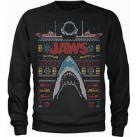 Jaws Fairisle Männer Weihnachtspullover – Schwarz - L von Jaws