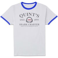 Jaws Quint's Shark Charter Unisex Ringer T-Shirt - White/Navy - XXL von Jaws