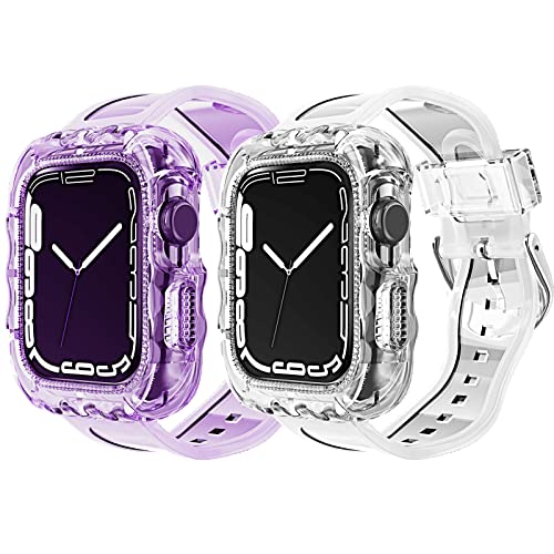 Jawspodass Kristallklares Armband-Gehäuse, kompatibel mit Apple Watch 45 mm, 44 mm, 42 mm, Stoßfängerabdeckung für Männer und Frauen, süßes Jelly Girl-Sportarmband für iWatch Serie 8 7 6 5 4 3 2 1 SE, von Jawspodass